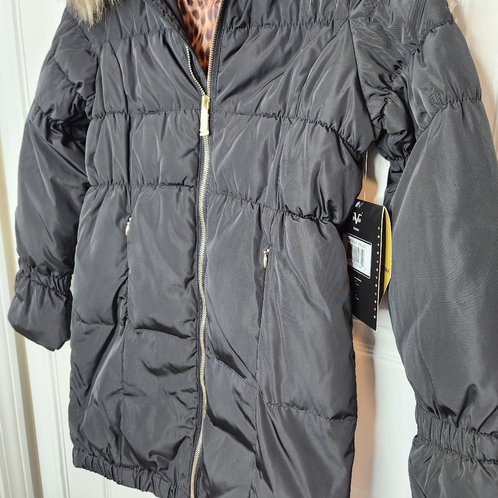 Kids Versace Italia 19V69 Black Puffer Jacket with Faux Fur Hood - Picture 4 of 13